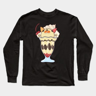 Cute cat parfait ice cream illustration drawing Long Sleeve T-Shirt